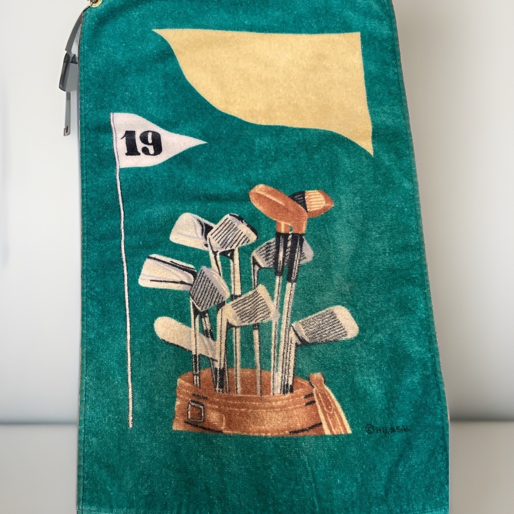 Hilasal Golf Bag Towel Green Bag of Clubs Golfing 24x15 VTG 100% Cotton 19 Hole